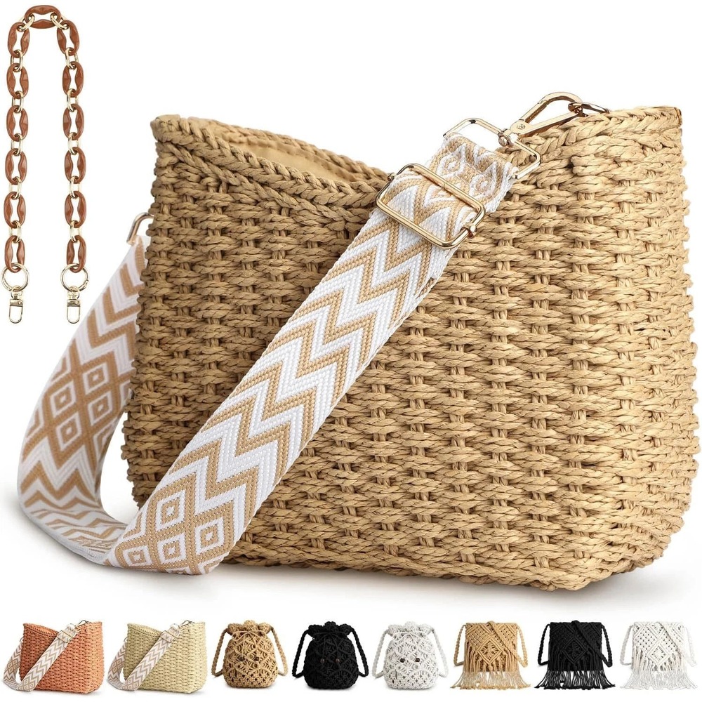 Straw Handbags Purses Crossbody Pocketbook Bag Casual Woven Beach Bags Summer Ho